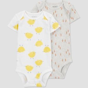 Carter's JOY Baby 2pk Easter Chick & Carrot Bodysuits NWT